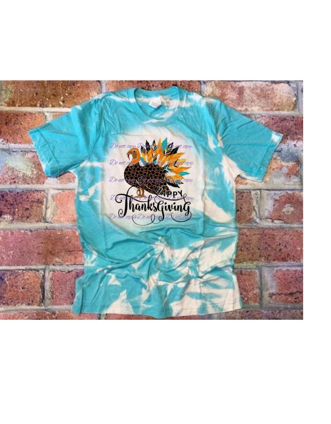 Happy Thanksgiving Blue Bleached T-Shirt | Fall Collection | Pink Innovations, LLC